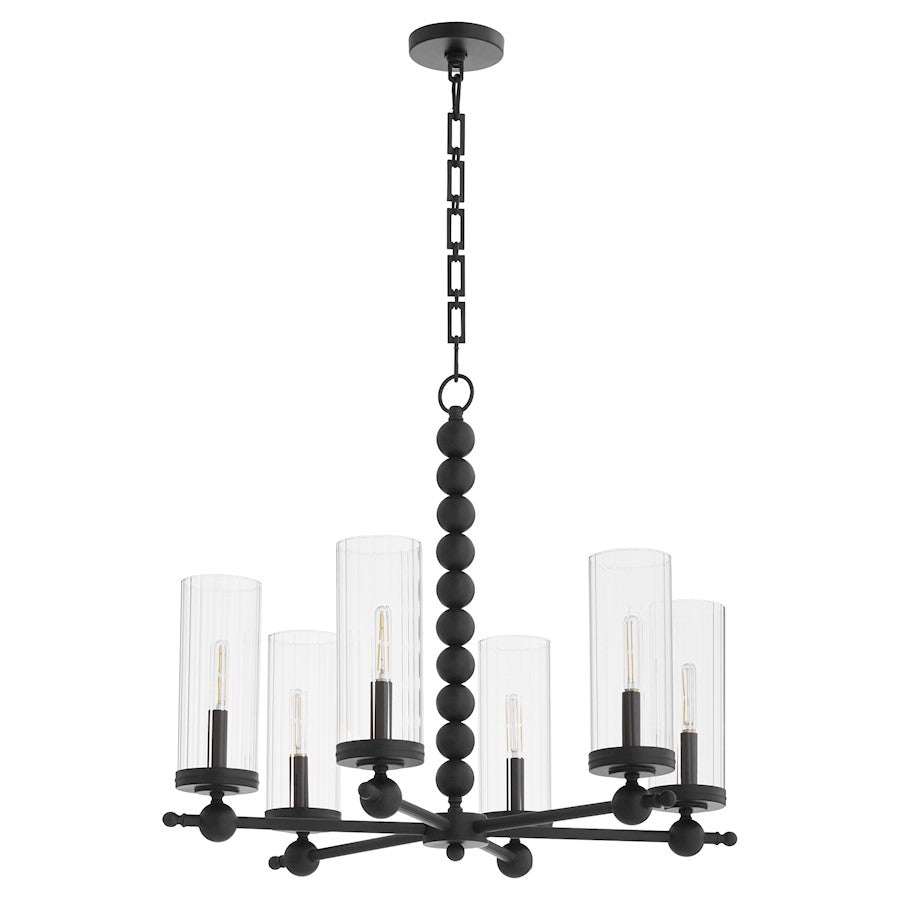 Quorum Lee Blvd 6Lt Chandelier, Matte Black/Clear/Fluted - 660-6-59