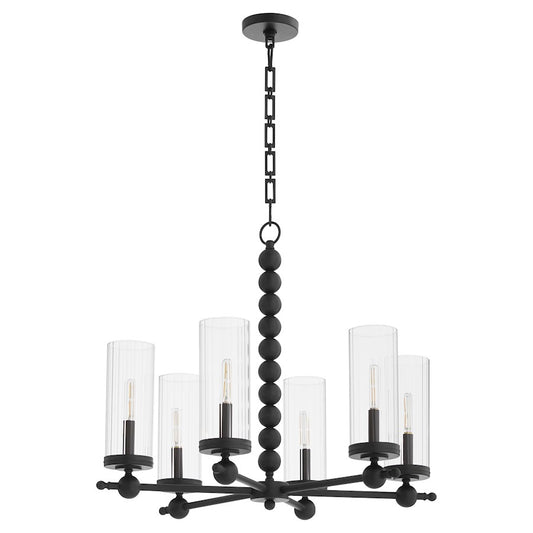 Quorum Lee Blvd 6Lt Chandelier, Matte Black/Clear/Fluted - 660-6-59