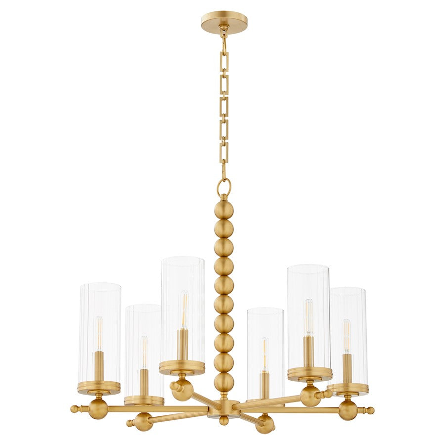 Quorum Lee Blvd 6Lt Chandelier, Aged Brass/Clear/Fluted - 660-6-80