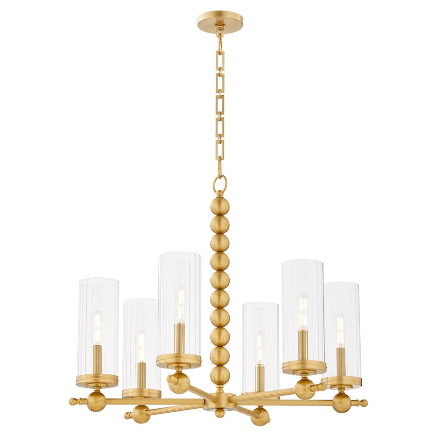 6 Light Chandelier, Aged Brass