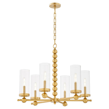 6 Light Chandelier, Aged Brass