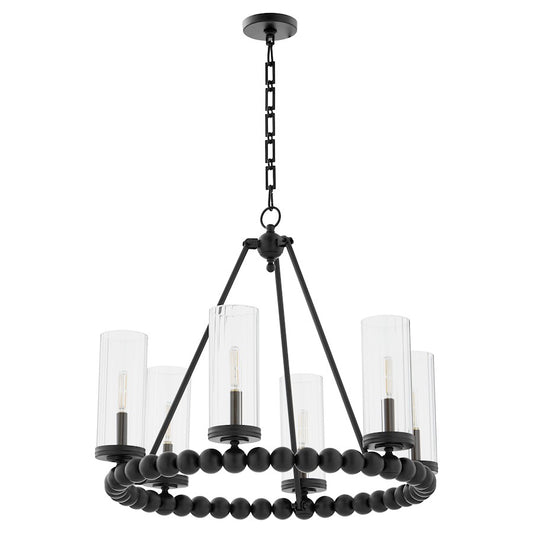 Quorum Lee Blvd 6Lt Ring Chandelier, Matte Black/Clear/Fluted - 661-6-59