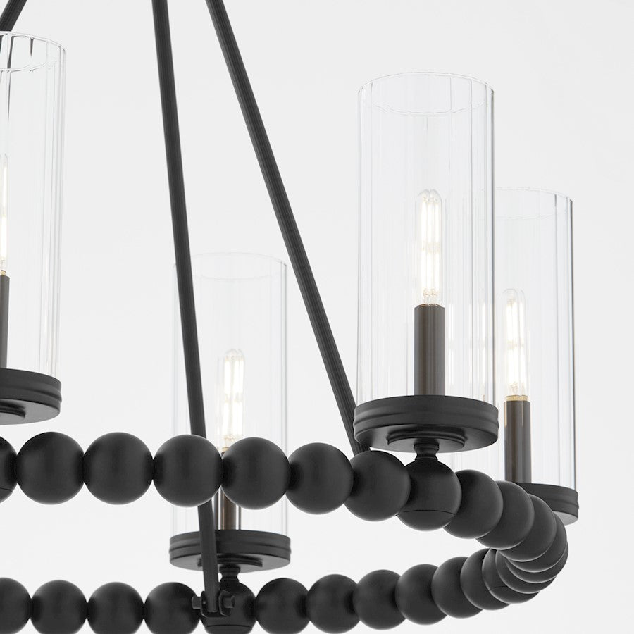 6 Light Ring Chandelier, Matte Black