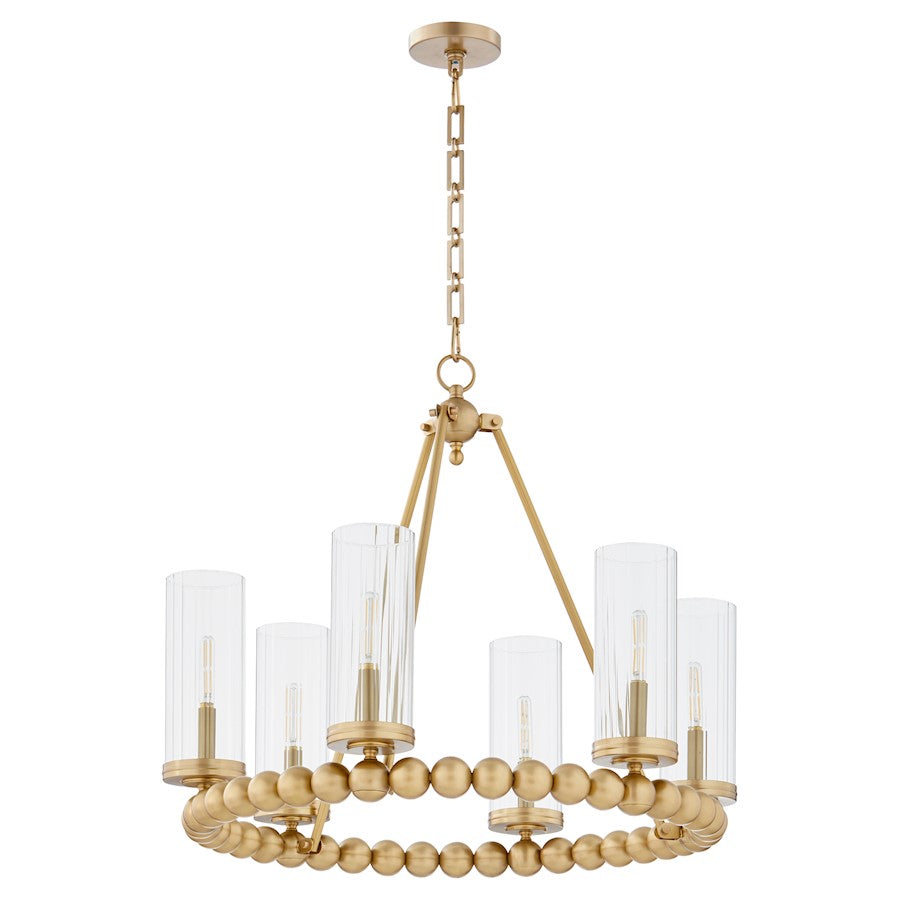 Quorum Lee Blvd 6Lt Ring Chandelier, Aged Brass/Clear/Fluted - 661-6-80