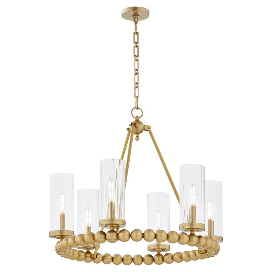 6 Light Ring Chandelier, Aged Brass