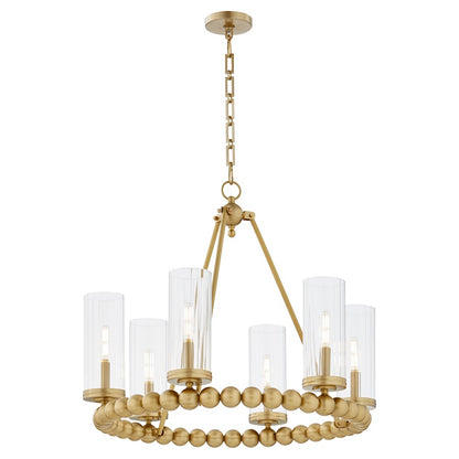 6 Light Ring Chandelier, Aged Brass