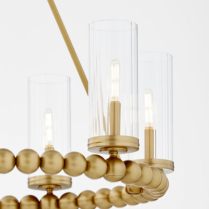 6 Light Ring Chandelier, Aged Brass