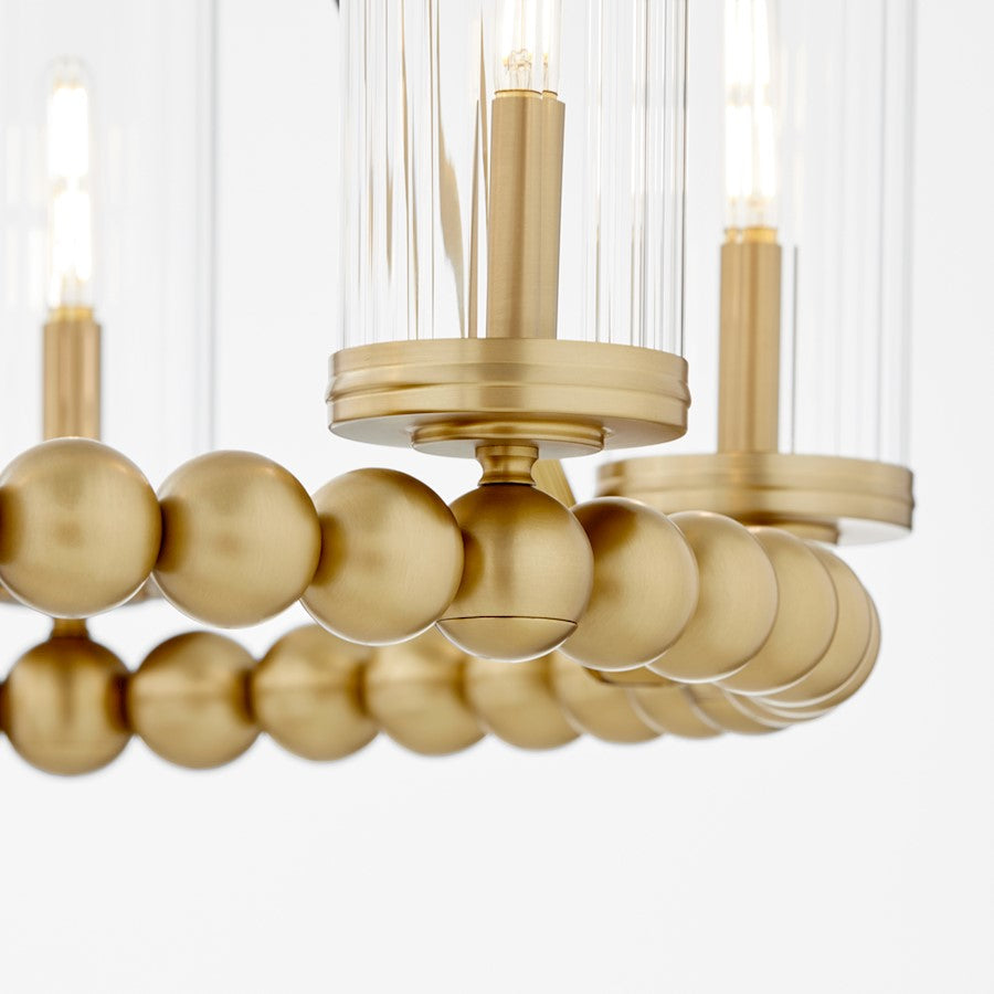 6 Light Ring Chandelier, Aged Brass