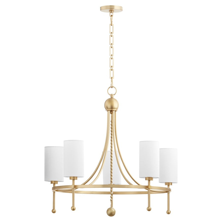 Quorum Lee Blvd 5Lt Bead Chandelier, Aged Brass/White - 664-5-80