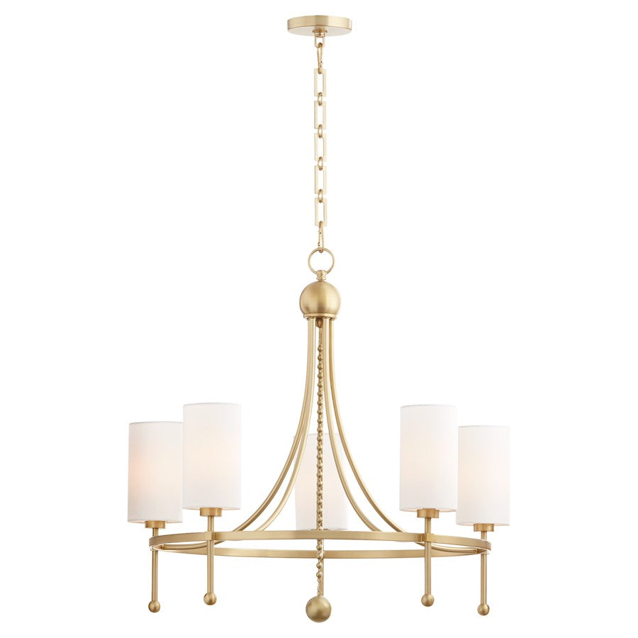 5 Light Bead Chandelier, Aged Brass