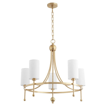 5 Light Bead Chandelier, Aged Brass