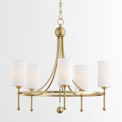 5 Light Bead Chandelier, Aged Brass