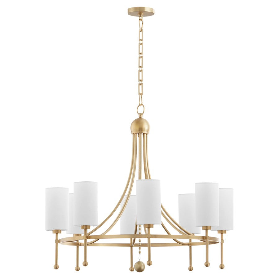 Quorum Lee Blvd 8Lt Bead Chandelier, Aged Brass/White - 664-8-80