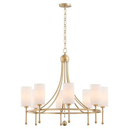 8 Light Bead Chandelier, Aged Brass