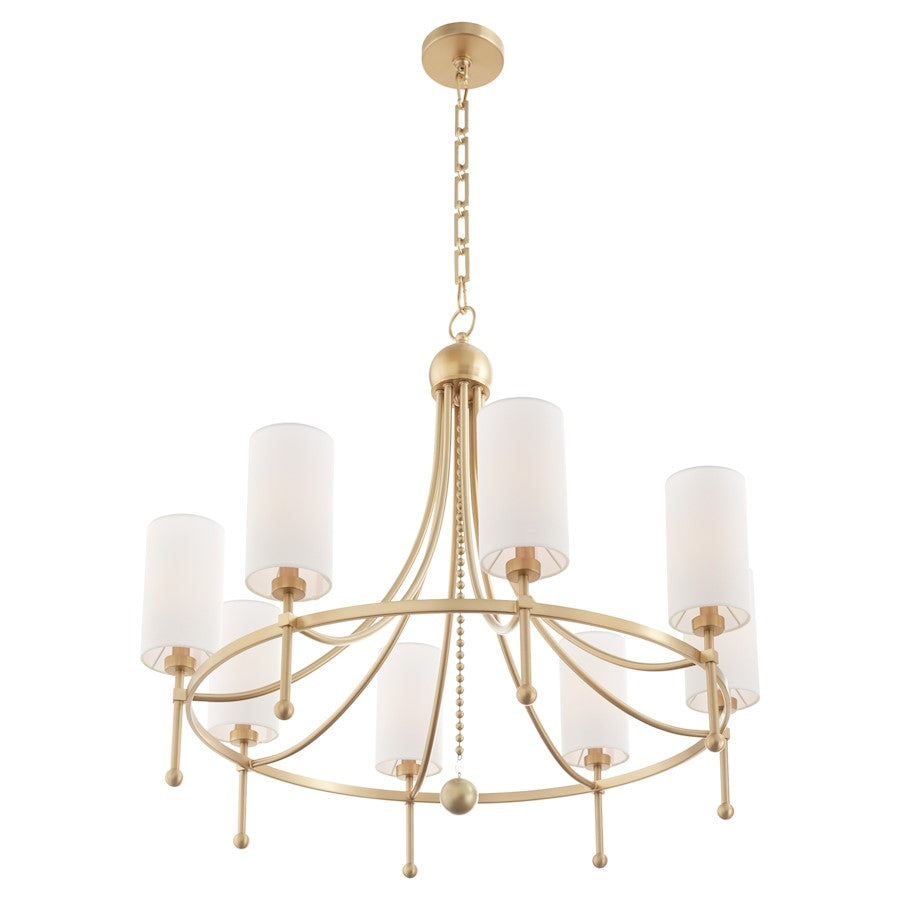 8 Light Bead Chandelier, Aged Brass