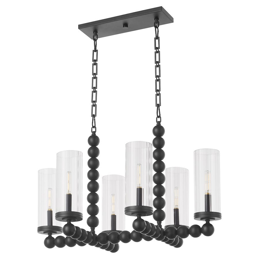 6 Light Linear Chandelier, Matte Black