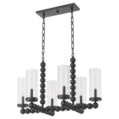 6 Light Linear Chandelier, Matte Black
