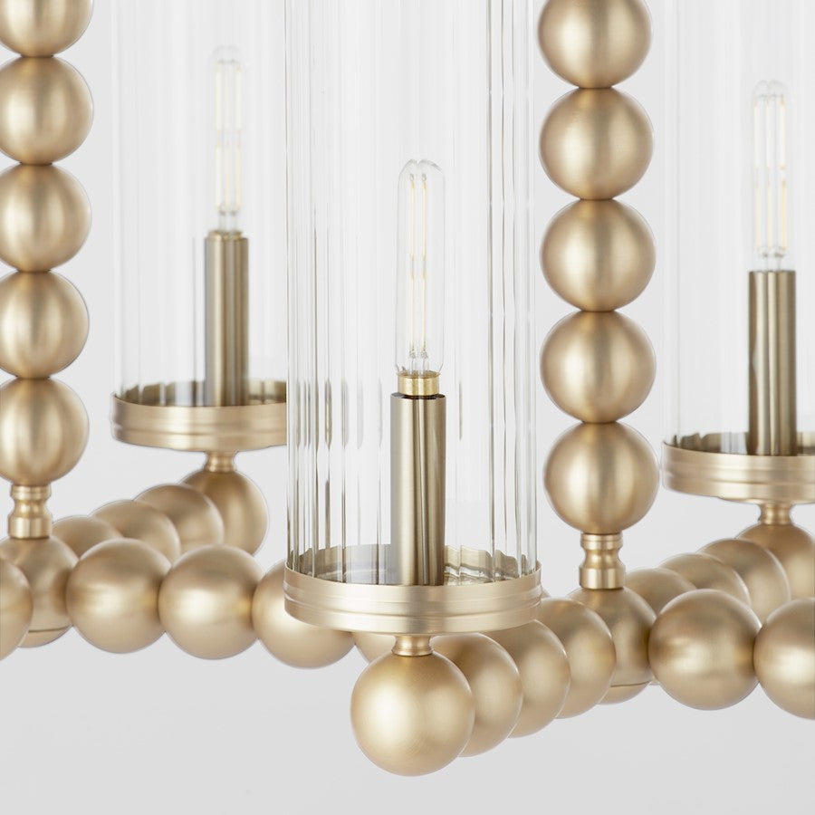 6 Light Linear Chandelier, Aged Brass