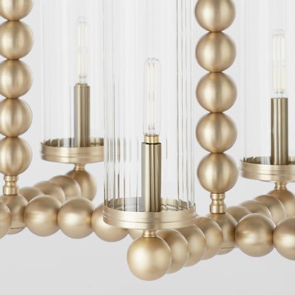 6 Light Linear Chandelier, Aged Brass