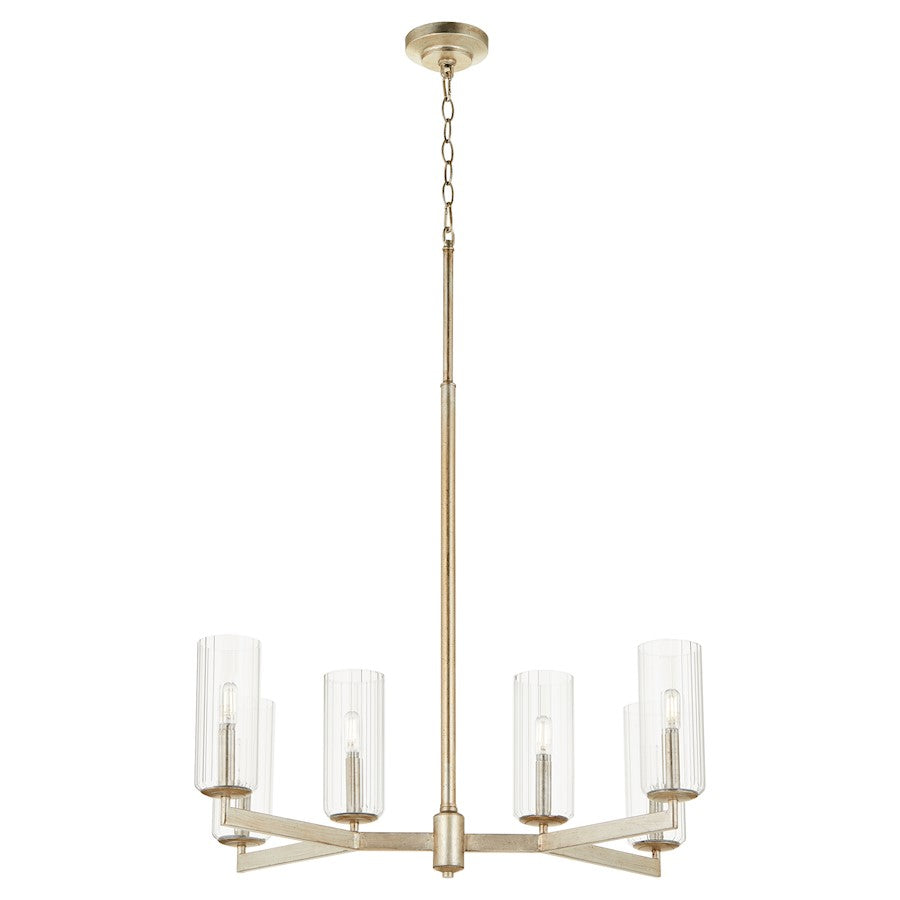 6 Light Chandelier, Aged Silver Leaf