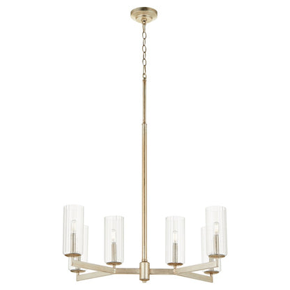 6 Light Chandelier, Aged Silver Leaf
