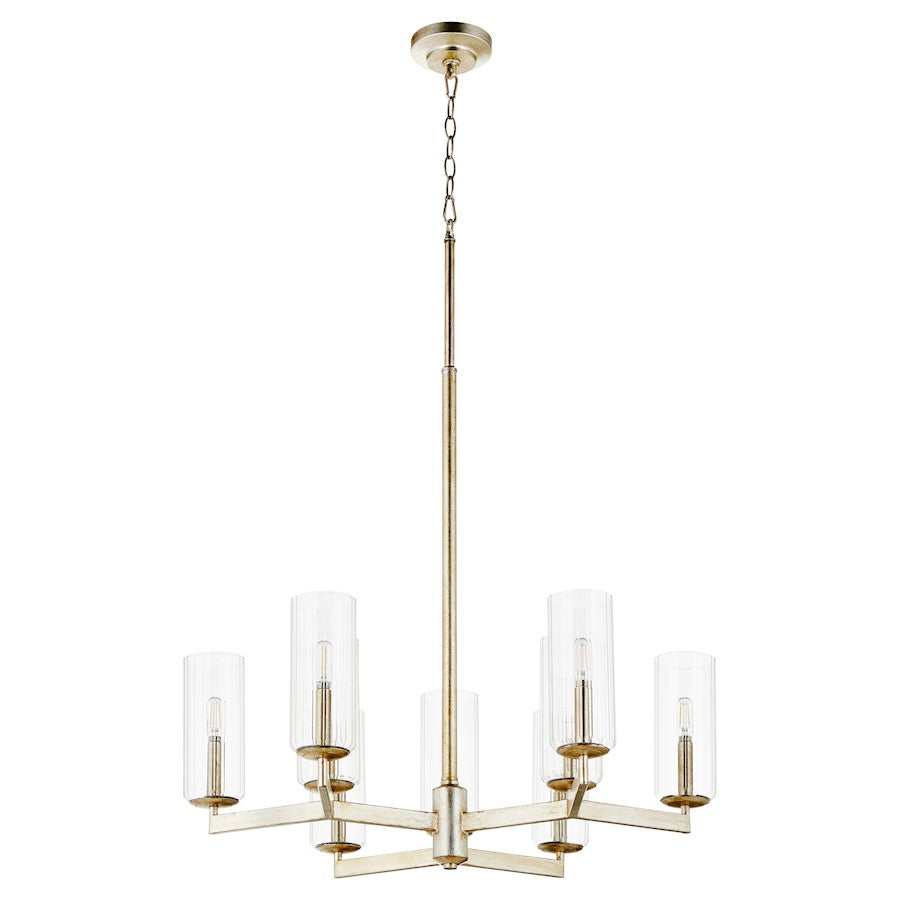 Quorum Merrick 9Lt Chandelier, Aged Silver Leaf/Clear/Fluted - 674-9-60