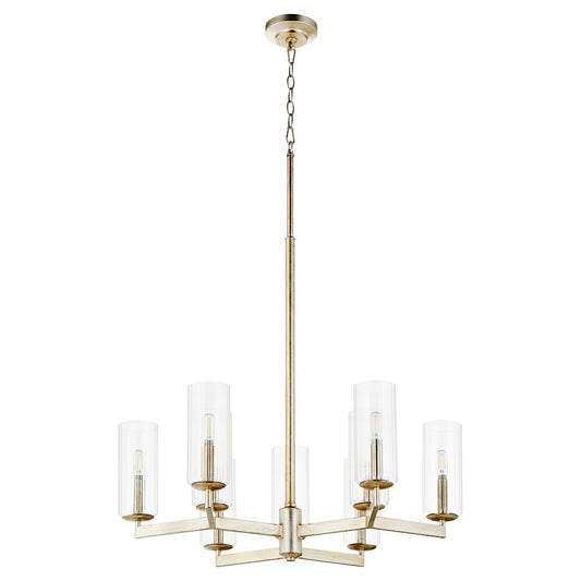 Quorum Merrick 9Lt Chandelier, Aged Silver Leaf/Clear/Fluted - 674-9-60