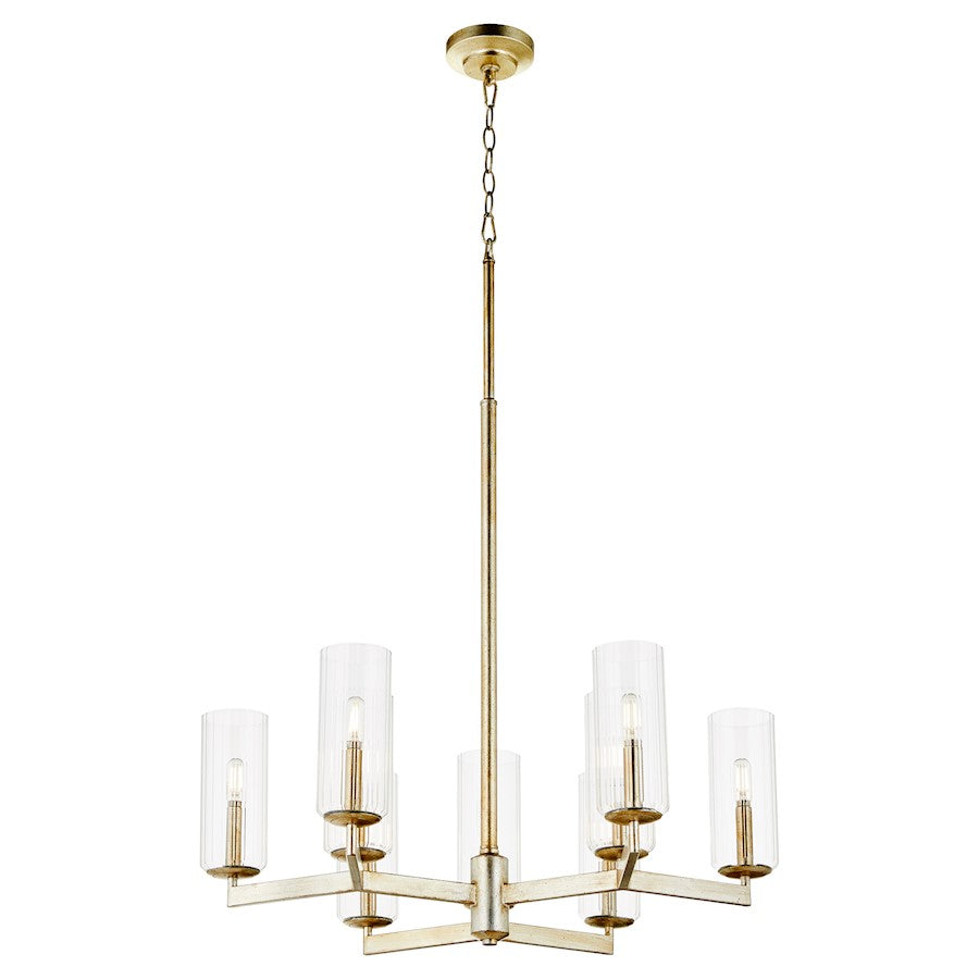 9 Light Chandelier, Aged Silver Leaf