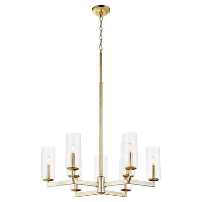 9 Light Chandelier, Aged Silver Leaf