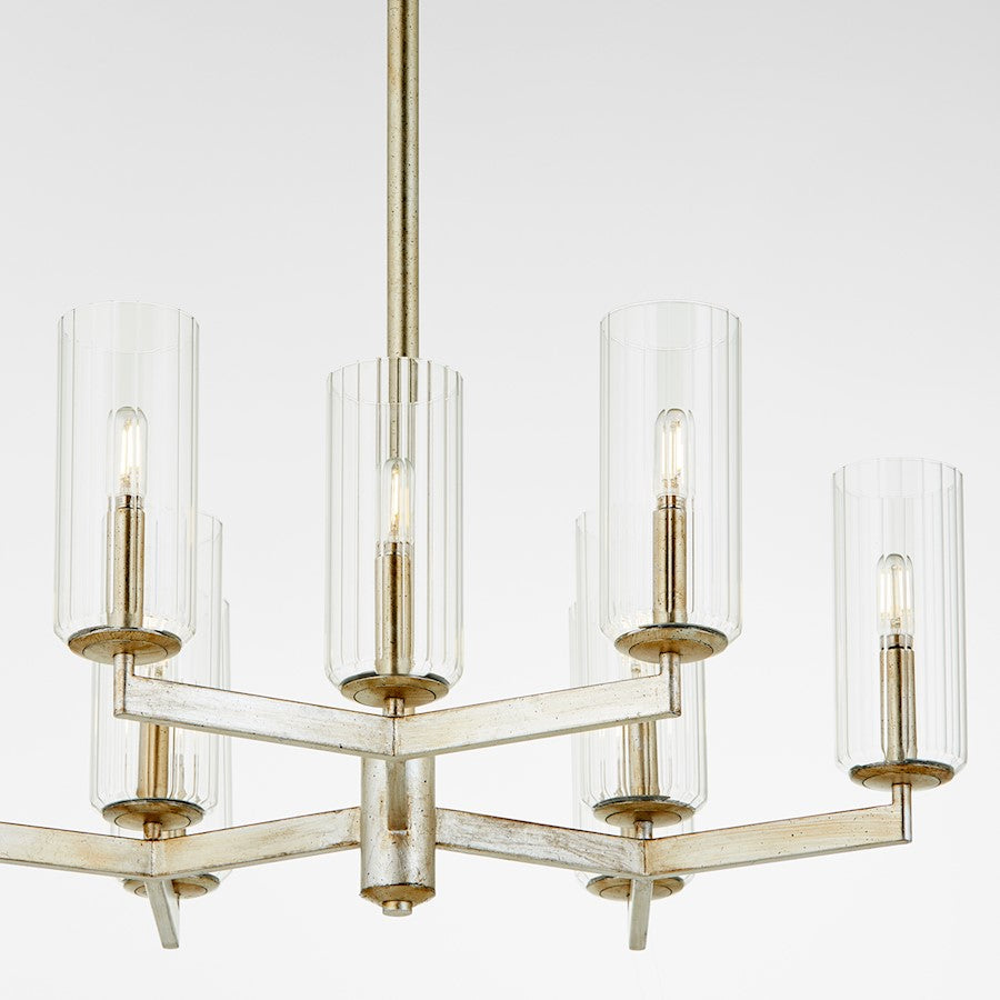 9 Light Chandelier, Aged Silver Leaf
