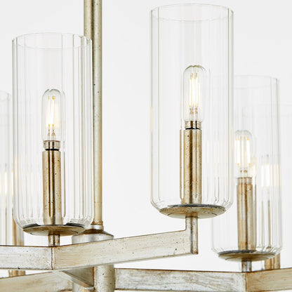 9 Light Chandelier, Aged Silver Leaf