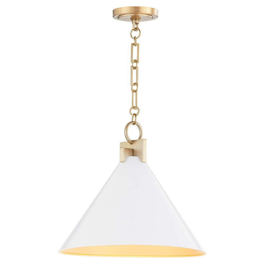 16" Pendant, White/Brass