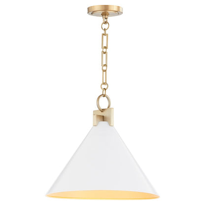 16" Pendant, White/Brass