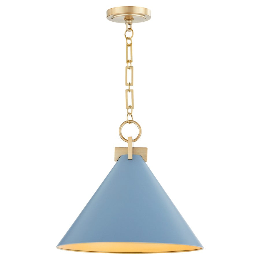 16" Pendant, Blue/Aged Brass