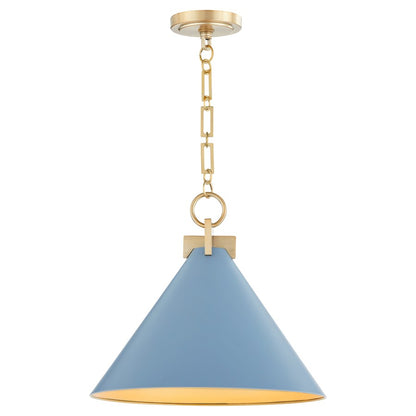 16" Pendant, Blue/Aged Brass