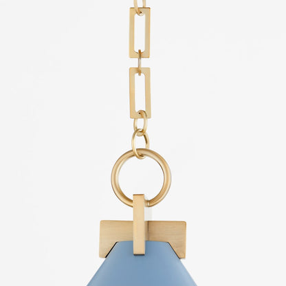 16" Pendant, Blue/Aged Brass