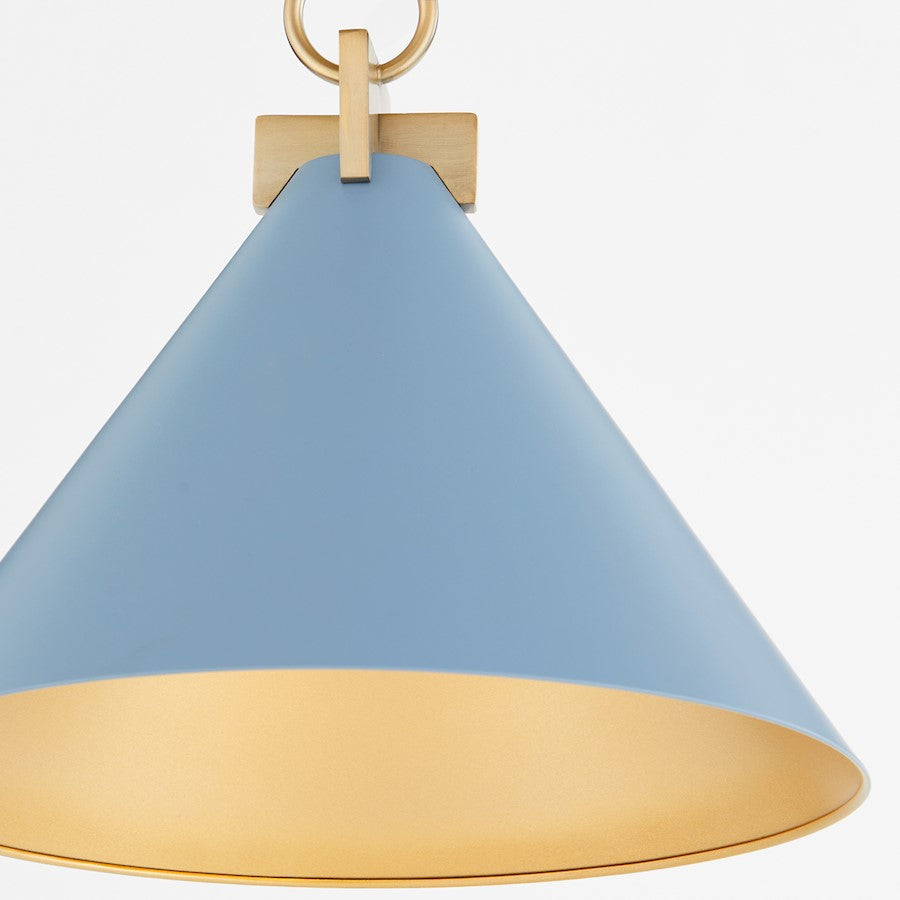 16" Pendant, Blue/Aged Brass