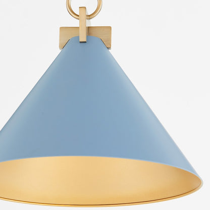 16" Pendant, Blue/Aged Brass