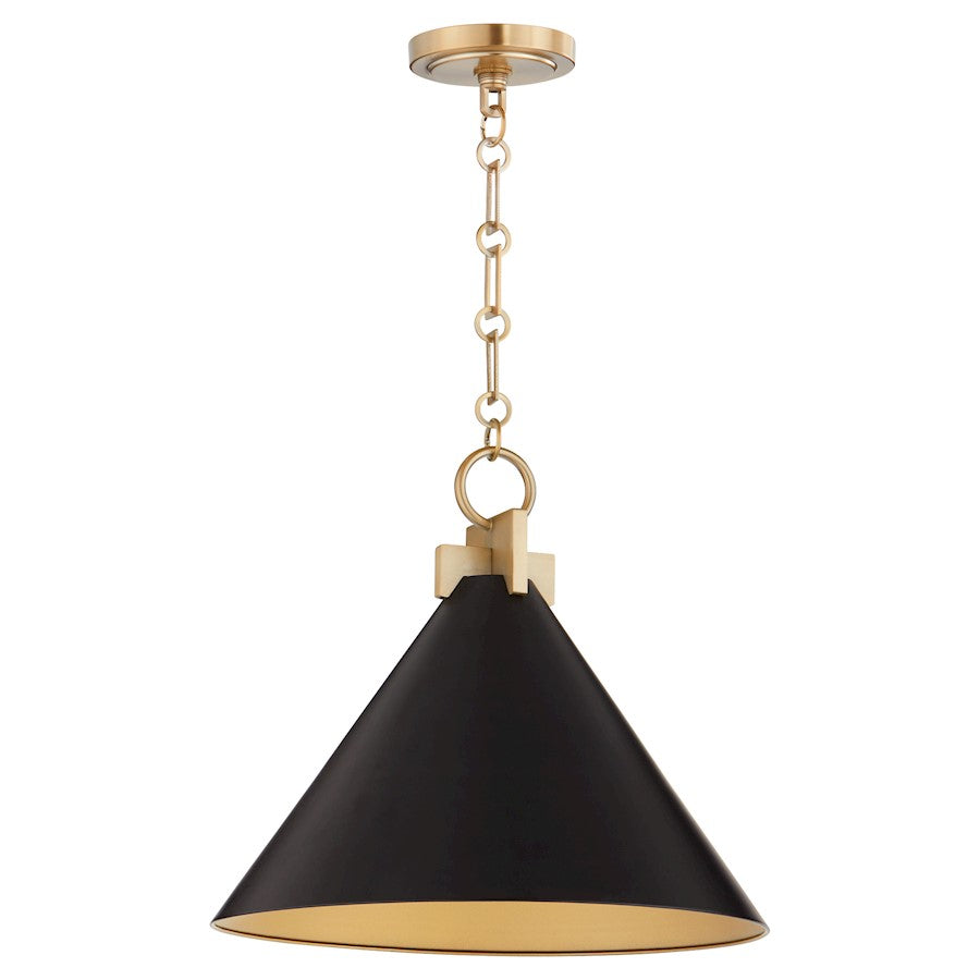 Quorum Jackson 16" Pendant, Matte Black/Aged Brass - 68-16-5980