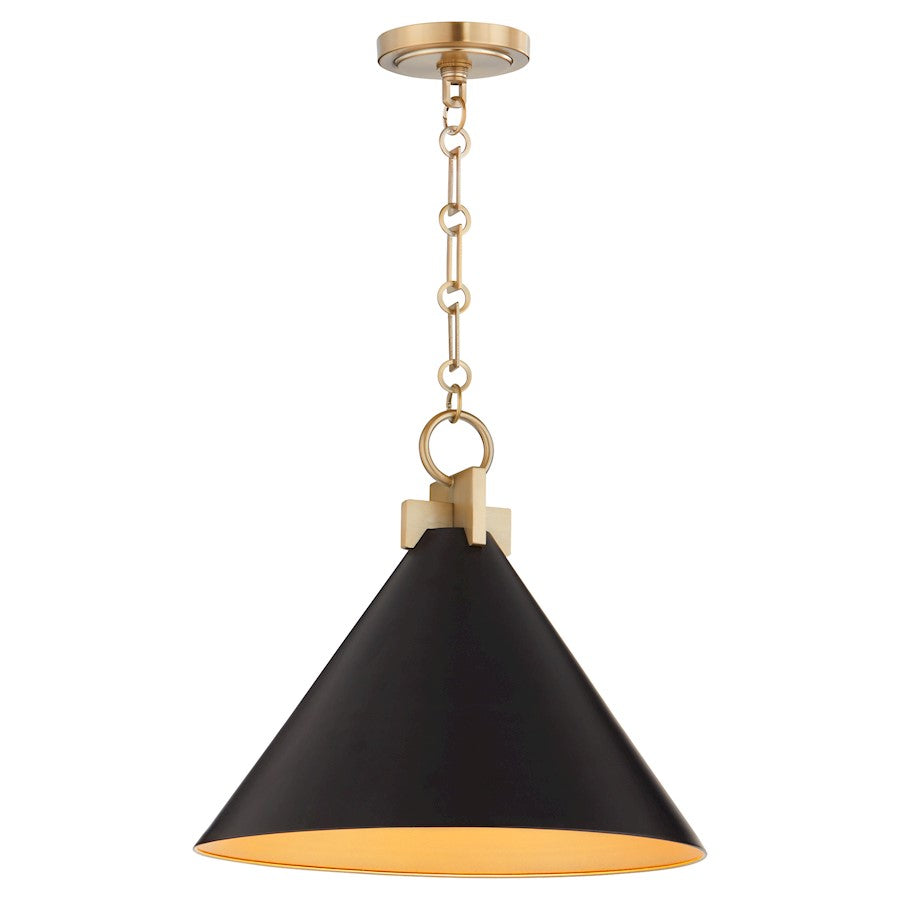 16" Pendant, Matte Black/Aged Brass