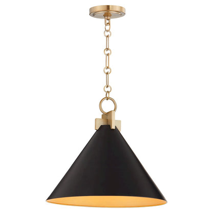 16" Pendant, Matte Black/Aged Brass