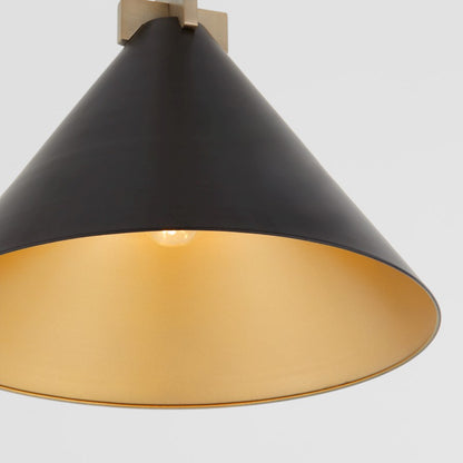 16" Pendant, Matte Black/Aged Brass
