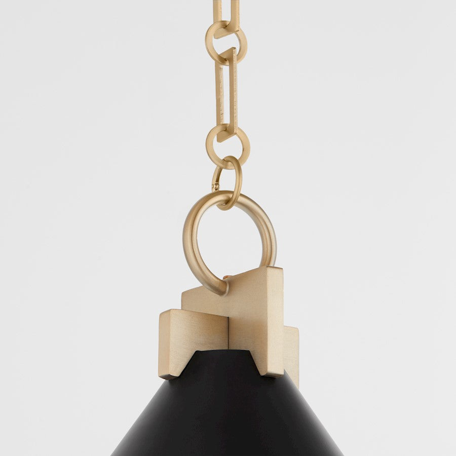 16" Pendant, Matte Black/Aged Brass
