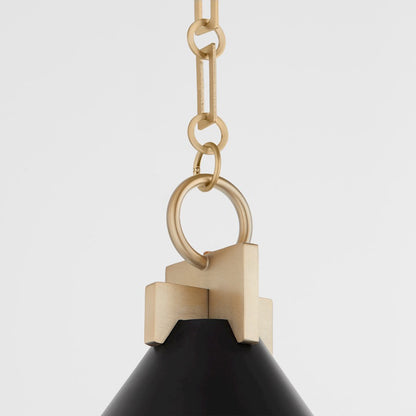 16" Pendant, Matte Black/Aged Brass