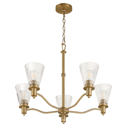 Quorum Lawton 5 Light Chandelier, Brushed Brass/Clear - 6803-5-47