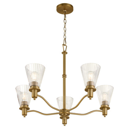 Quorum Lawton 5 Light Chandelier, Brushed Brass/Clear
