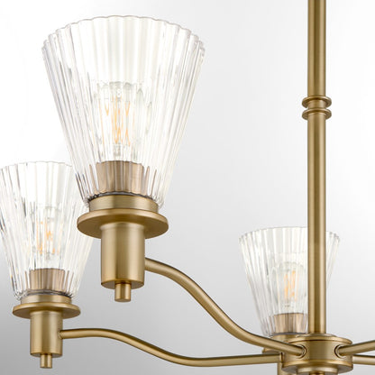 Quorum Lawton 5 Light Chandelier, Brushed Brass/Clear