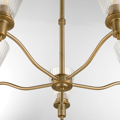 Quorum Lawton 5 Light Chandelier, Brushed Brass/Clear