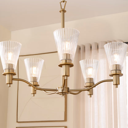 Quorum Lawton 5 Light Chandelier, Brushed Brass/Clear