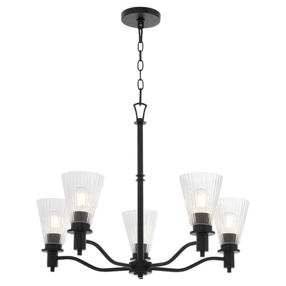 Quorum Lawton 5 Light Chandelier, Matte Black/Clear